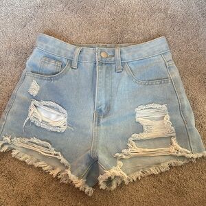 Light Blue Distressed Denim Shorts